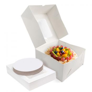 BDL Cake Box for Food Macaron Donut Bakery Cupcake Packaging Paper Boxes Include Cardboard Insert with Clear Window 