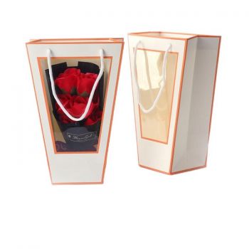 BDL Customize trapezoidal rose bouquet packaging with transparent window