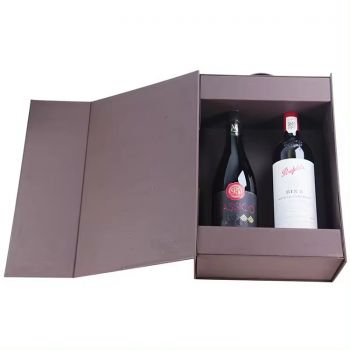 BDL Custom Design Luxury Folding Closure Packaging Double Wine Magnetic Gift Box with PU Handle