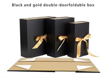 BDL Luxury Book Shaped Rigid Double Door Cardboard foldable Gift Box with Ribbon Custom Logo Printing