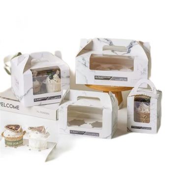 BDL Custom Individual Cupcake Box With PVC Window Foldable White Paper Cup Cake Muffin Packaging Box