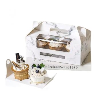 BDL Custom Individual Cupcake Box With PVC Window Foldable White Paper Cup Cake Muffin Packaging Box