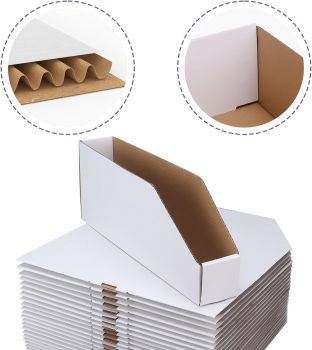 BDL Customizable White Corrugated Parts Bins - Open Top Shelf Storage Organizer