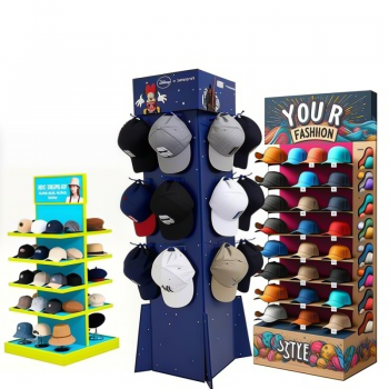 BDL Custom Portable Rotating Cardboard Hat Display Rack for Baseball Cap Display
