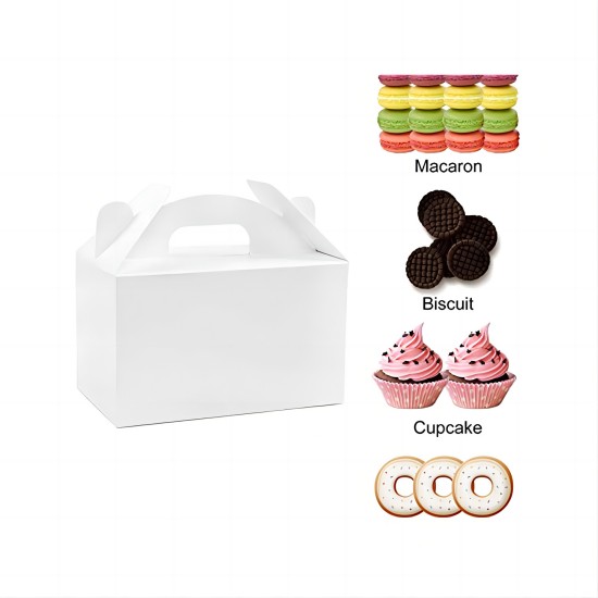 BDL Food grade reused White Boxes pre-folded Paper Gift Gable Boxes for Birthday Party