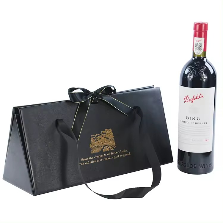 BDL Custom Luxury Folding Leather Coated Single Champagne Wine Bottle Packaging Portable Gift Box