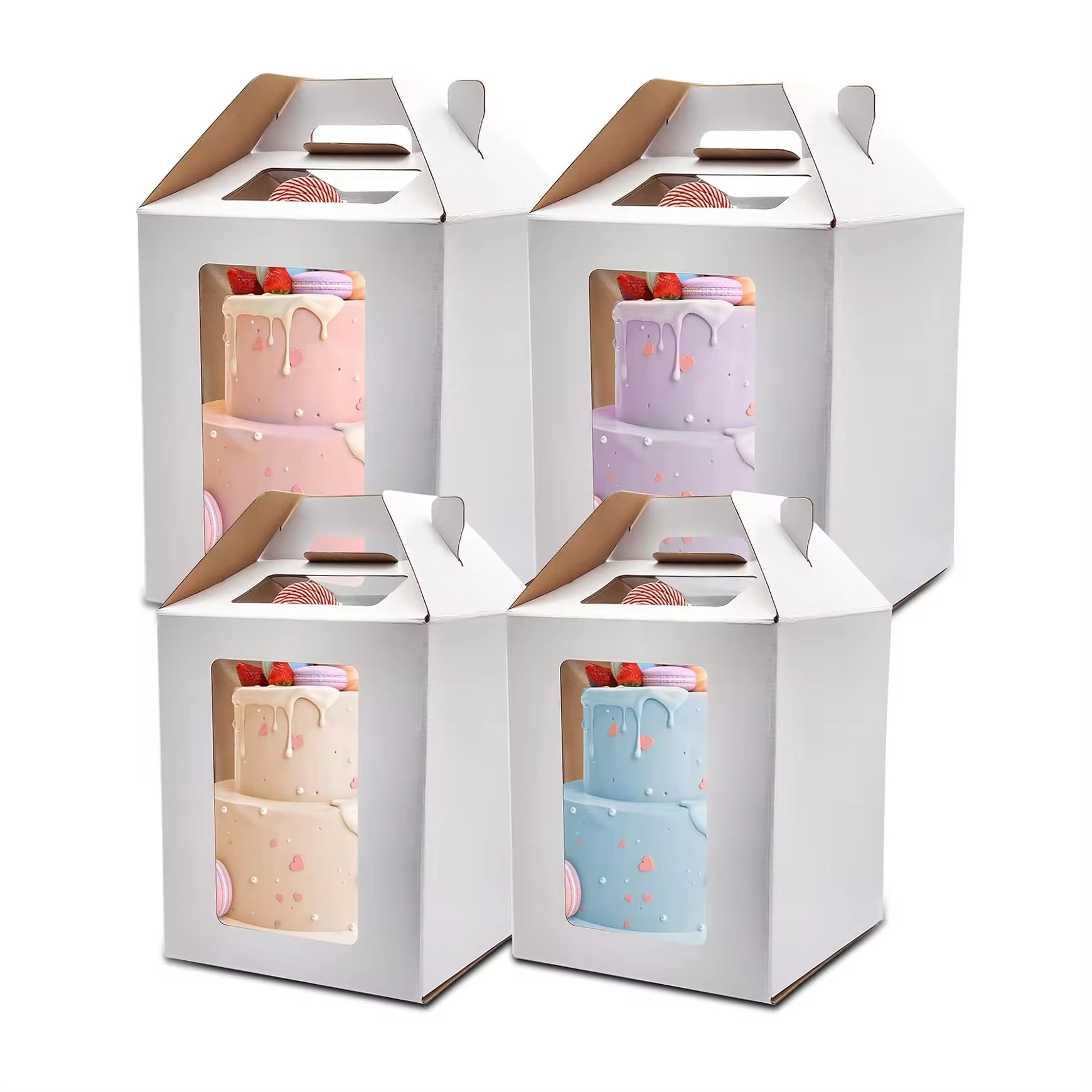 BDL Recyclable  foldable portable Birthday cake cookies pastry carton with window Baking box