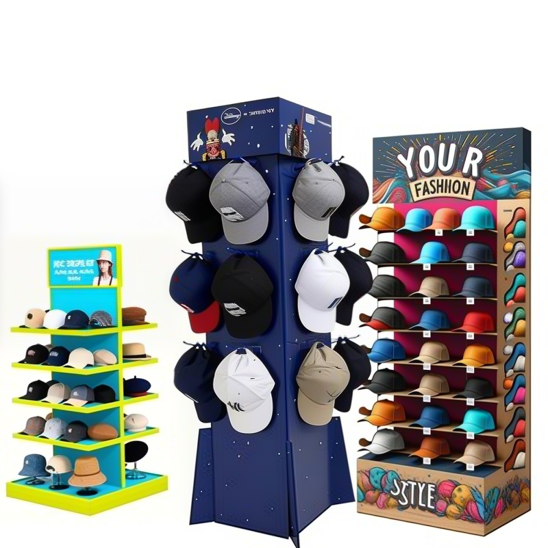 BDL Custom Portable Rotating Cardboard Hat Display Rack for Baseball Cap Display