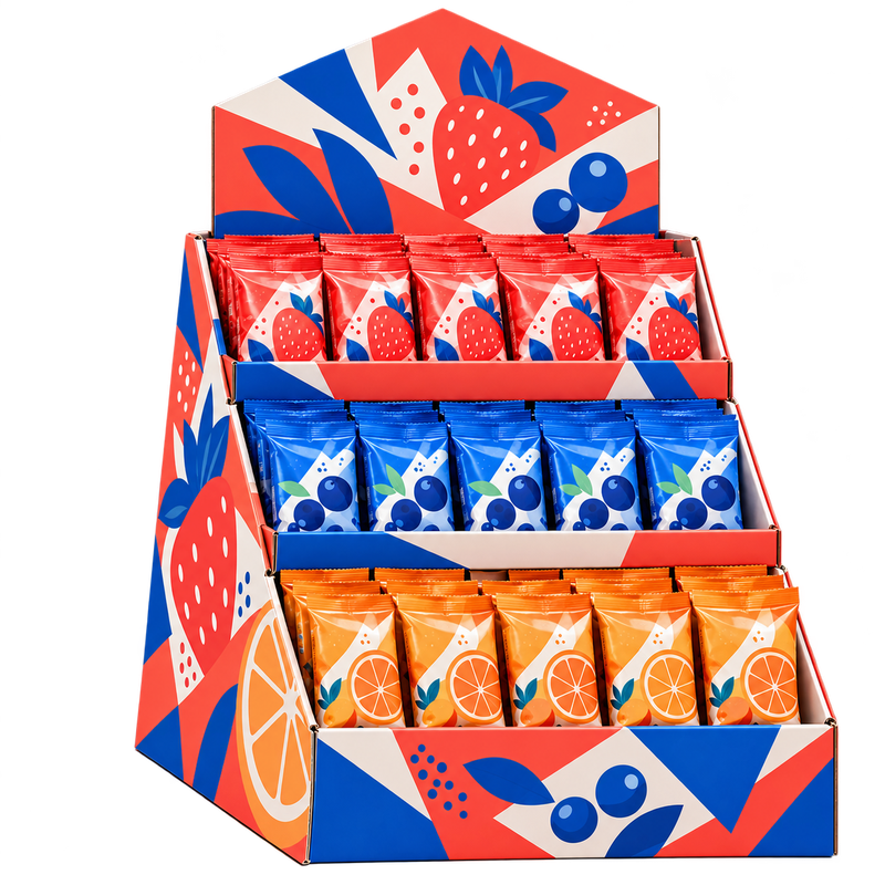 BDL Custom 3-Tier Cardboard Countertop Display for Snacks